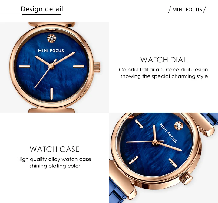 MINI FOCUS Luxury Diamond Women Watches Fashion Marble Dial Stainless Steel Strap Fashion Simple Watch for Girls