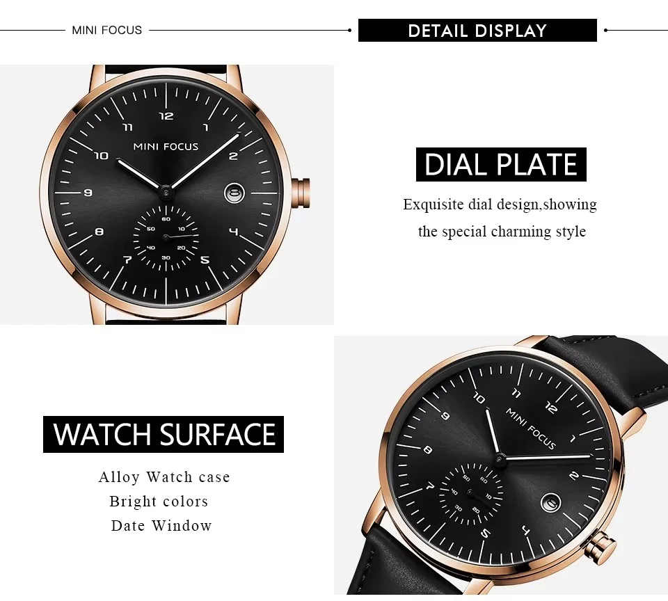 Fashionable Mini Focus Leather Strap Quartz Watch for Men - Waterproof  Wholesale Supplier