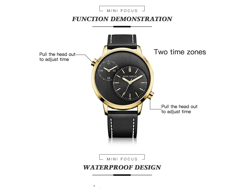 Mini Focus MF0035G Men’s Business Watch | Blue Dial Leather Strap Quartz Calendar | China Factory Wholesale