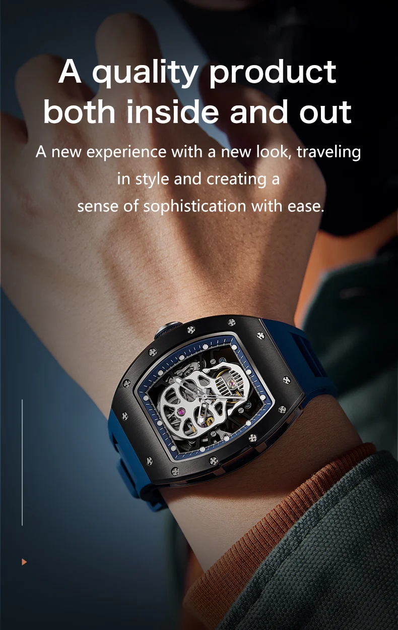 CHANCE 90907 Men’s Carbon Fiber Automatic Watch – Luxury Hollow Dial, Waterproof Mechanical Timepiece