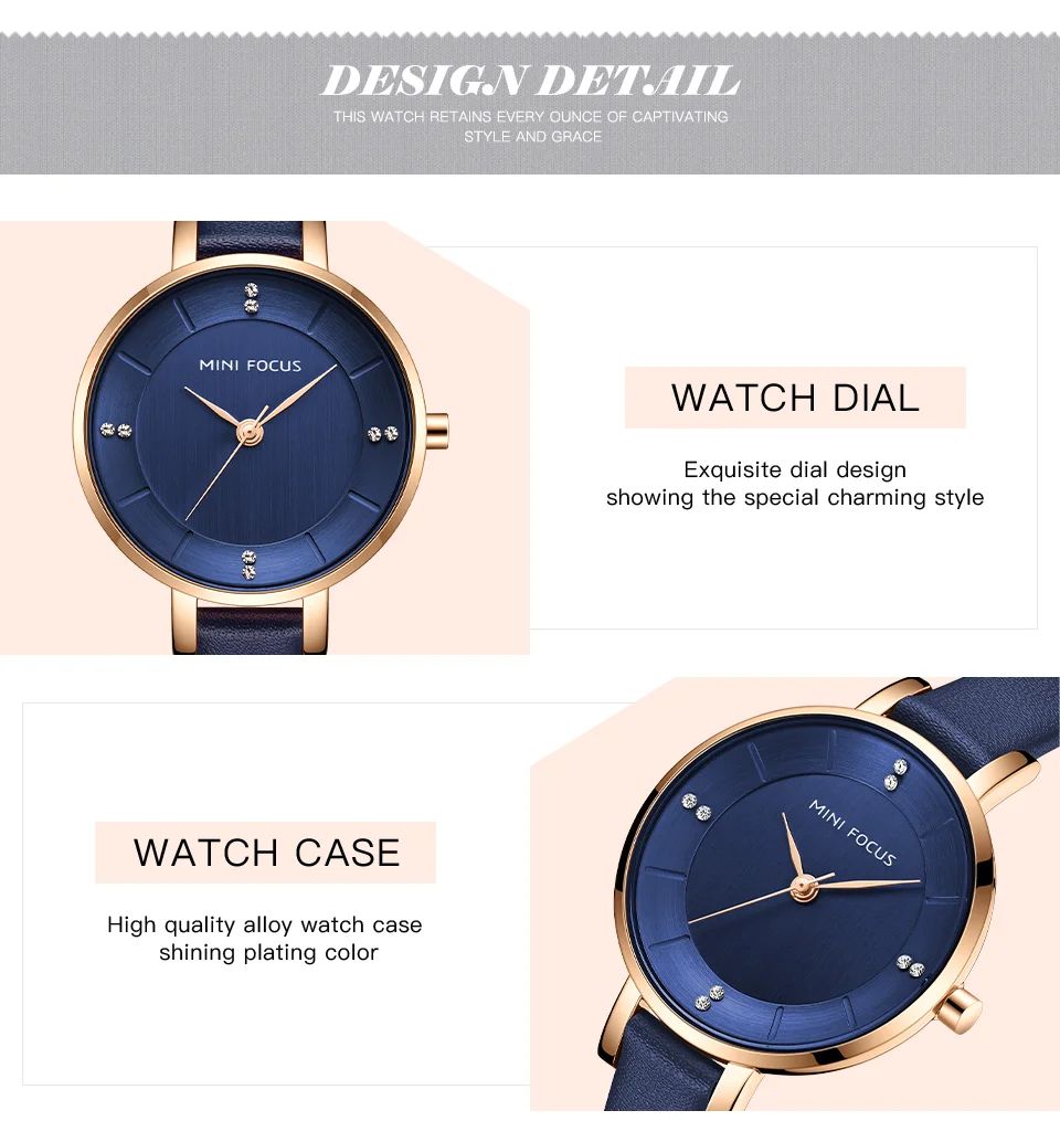 Mini Focus MF0255L Luxury Leather Straps Women’s Watch | Big Face Design Luxury Ladies Dress Wristwatch