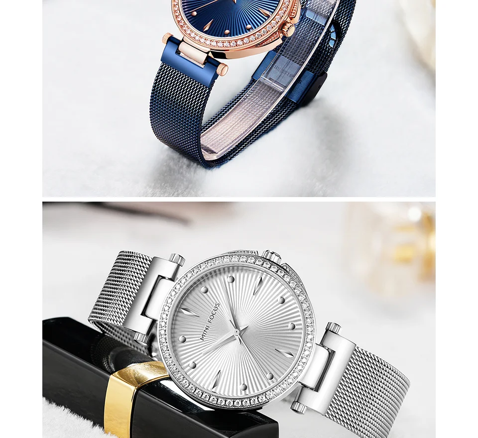 Mini Focus MF0194L Women’s Diamond Quartz Watch | Unique Mesh Band Design | Factory Wholesale