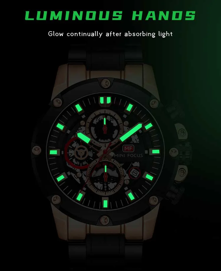 MINI FOCUS Luxury Shenzhen Men Quartz Watch | Exclusive Silicone Band Luminous Chronometer Business Watch Design