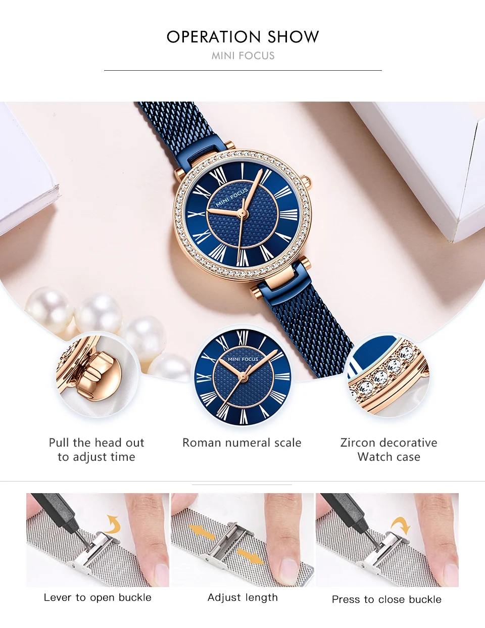 MINI FOCUS MF0423L White Dial Women&rsquo;s Quartz Watch with Stainless Steel Strap and Analog Display for Wholesale