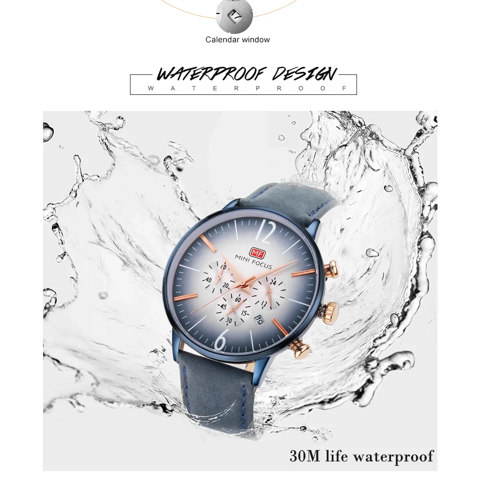 Mini Focus MF0114G Men’s Business Fashion Quartz Watch | Chronograph | Leather Strap | Factory Wholesale