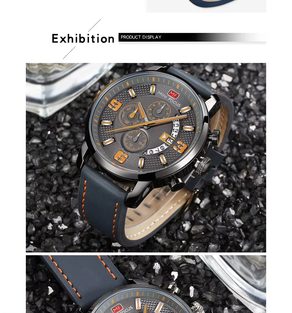 Mini Focus MF0025G Men’s Chronograph Quartz Watch | Leather Strap Waterproof 6-Hand Design | Factory Wholesale