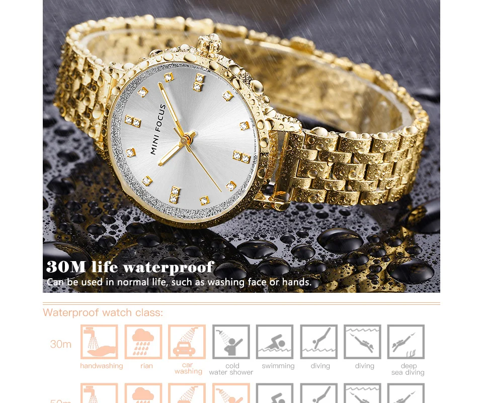 Mini Focus MF0047L Women's Quartz Watch | Golden Stainless Steel Strap | Elegant Ladies Factory Direct Watches