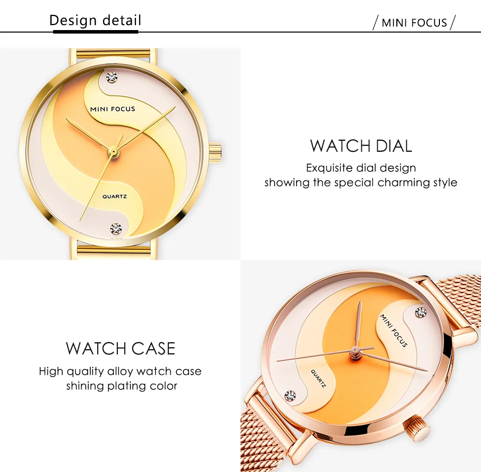 Elegant Women’s Quartz Watch with Gold Mesh Strap – Mini Focus Factory Wholesale