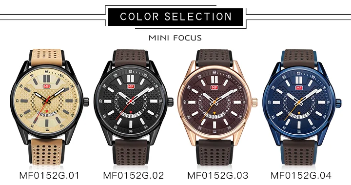 Mini Focus MF0152G Men’s Sport Quartz Watch | Waterproof Calendar Leather Strap Luminous Hands