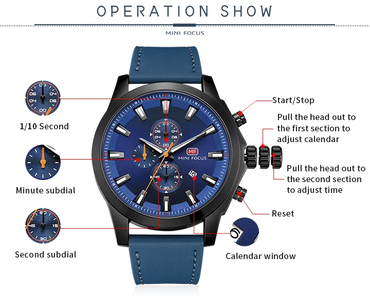Mini Focus MF0082G Men's Watch | Fashionable Waterproof Leather Strap, Luminous Calendar, Quartz Movement