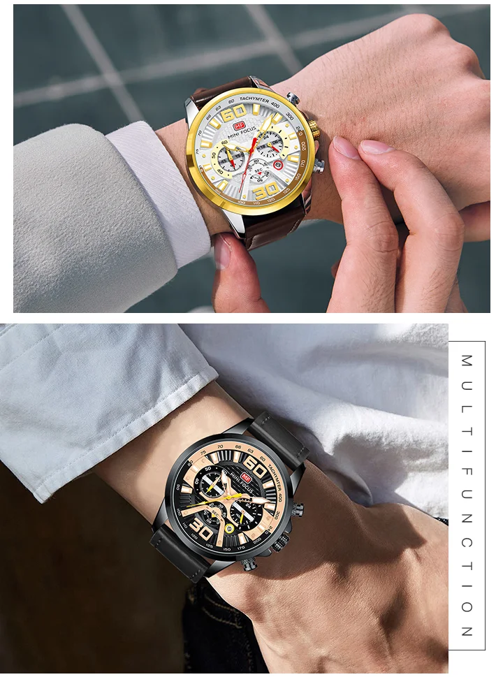 Genuine Leather Business Watch for Men – Chronograph Luminous Quartz by MINI FOCUS