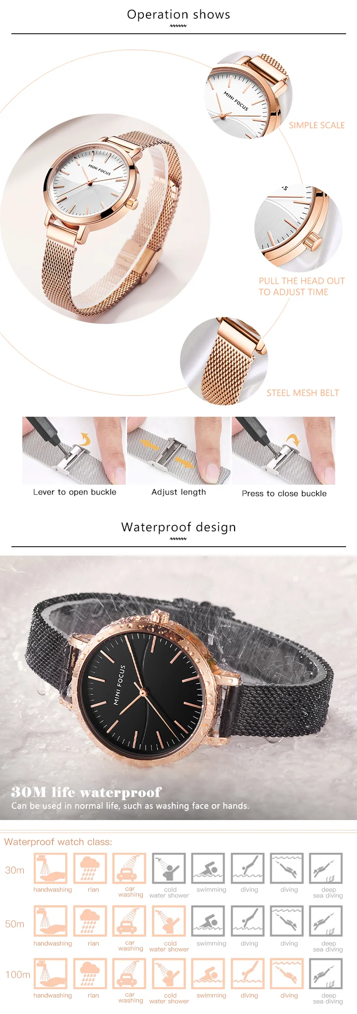 MINI FOCUS MF0261L Women’s Luxury Quartz Watch | Milanese Mesh Strap | Factory Wholesale