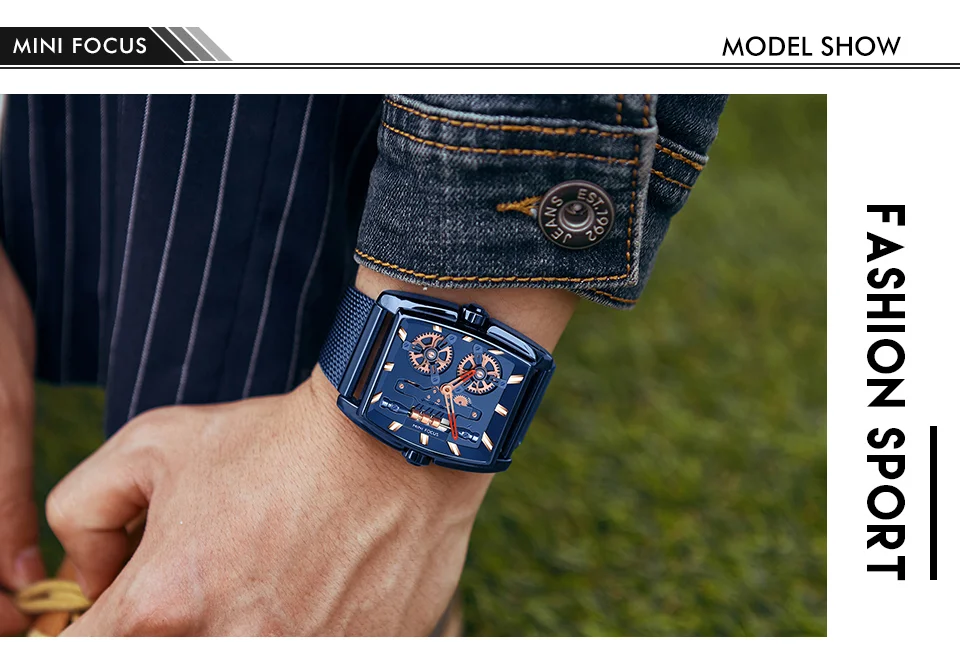 Mini Focus Cool Man Quartz Square Shape Watches Analog Water Resist Designer Luxury Men Leather And Stainless Hand Watch