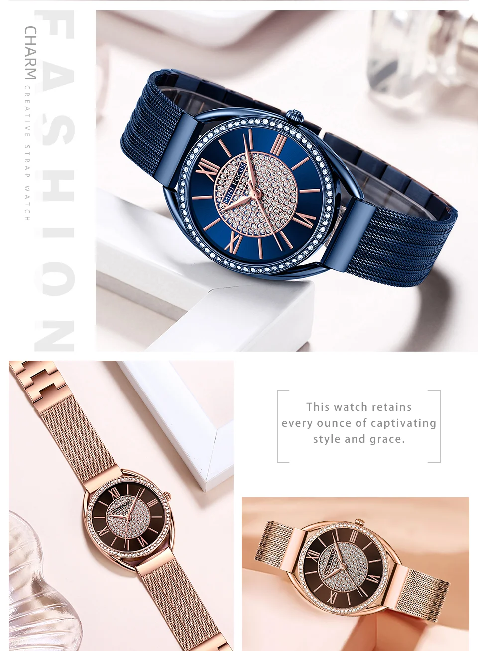 MINI FOCUS Women's Quartz Chronograph Watch Stainless Steel Band in Stock Ready