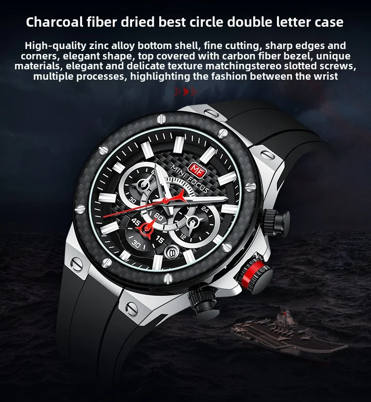 Mini Focus 0468G Men's Sports Watch | Waterproof Carbon Fiber Luxury Quartz Timepiece