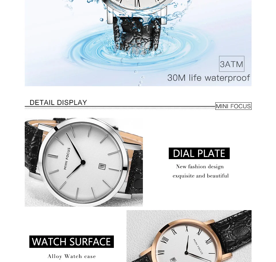 Mini Focus MF0108G Men's Business Quartz Watch | Black Leather | Factory Direct