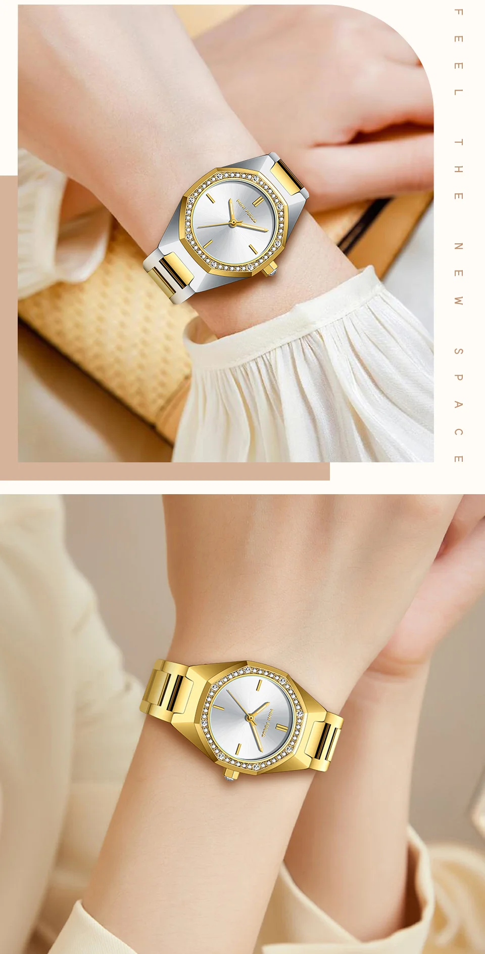 Elegant Rose Gold Women's Quartz Watch with Stainless Steel Strap Mini Focus Ladies Collection