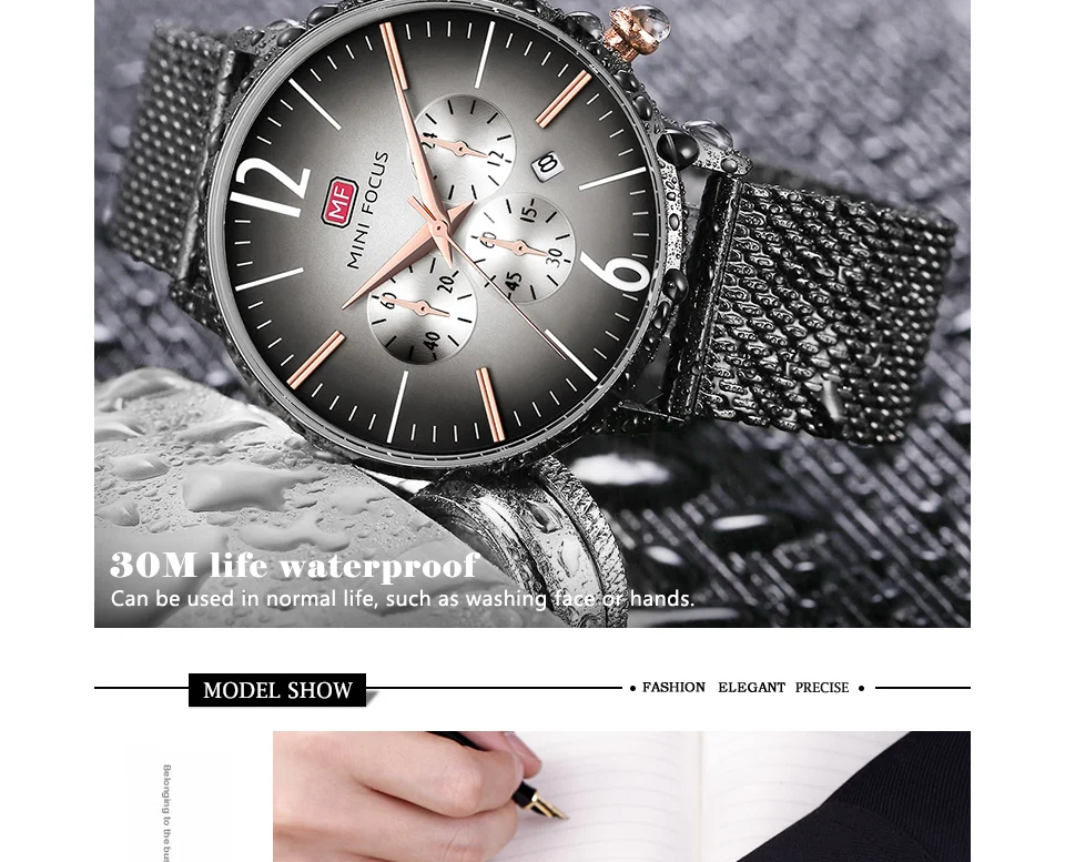 Mini Focus MF0114 Men’s Blue Quartz Watch | Ultra Thin Mesh Strap | 24H Date | Factory Wholesale