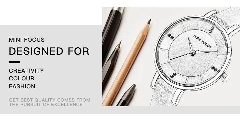 Mini Focus MF0255L Luxury Leather Straps Women’s Watch | Big Face Design Luxury Ladies Dress Wristwatch