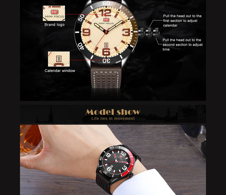 MINI FOCUS MF0155G Men’s Sport Quartz Watch | Waterproof Calendar Watch with Leather Strap – OEM Factory Supply