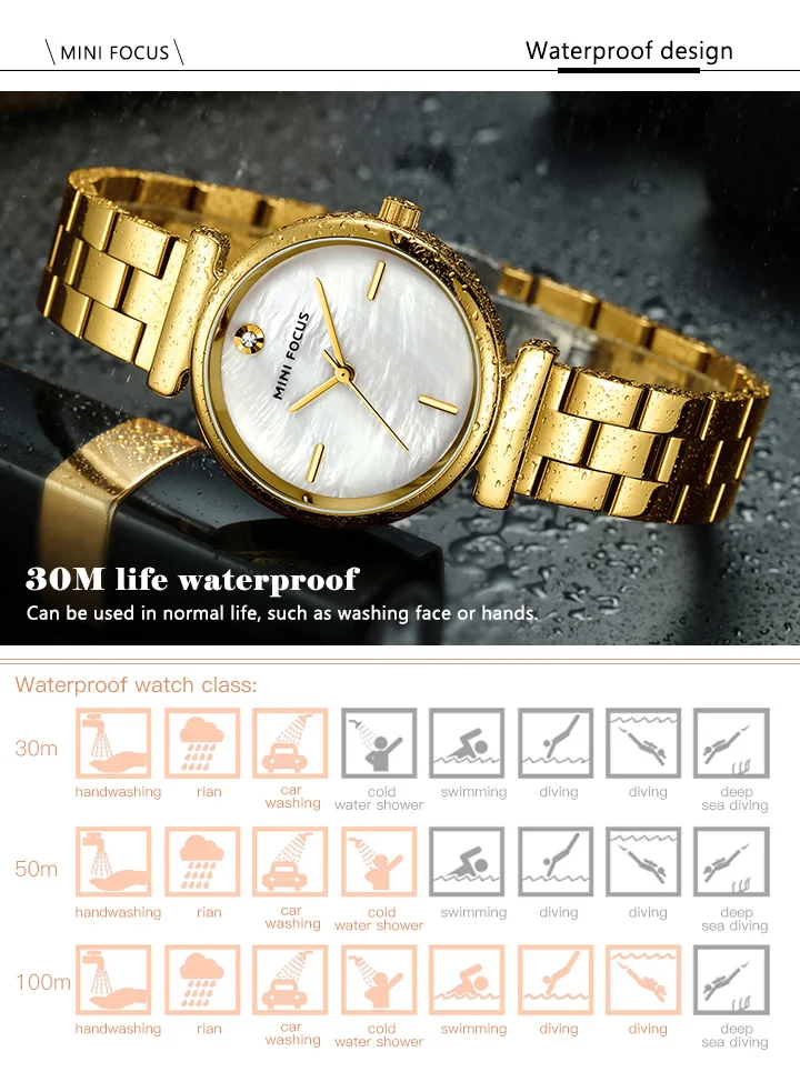 MINI FOCUS Luxury Diamond Women Watches Fashion Marble Dial Stainless Steel Strap Fashion Simple Watch for Girls