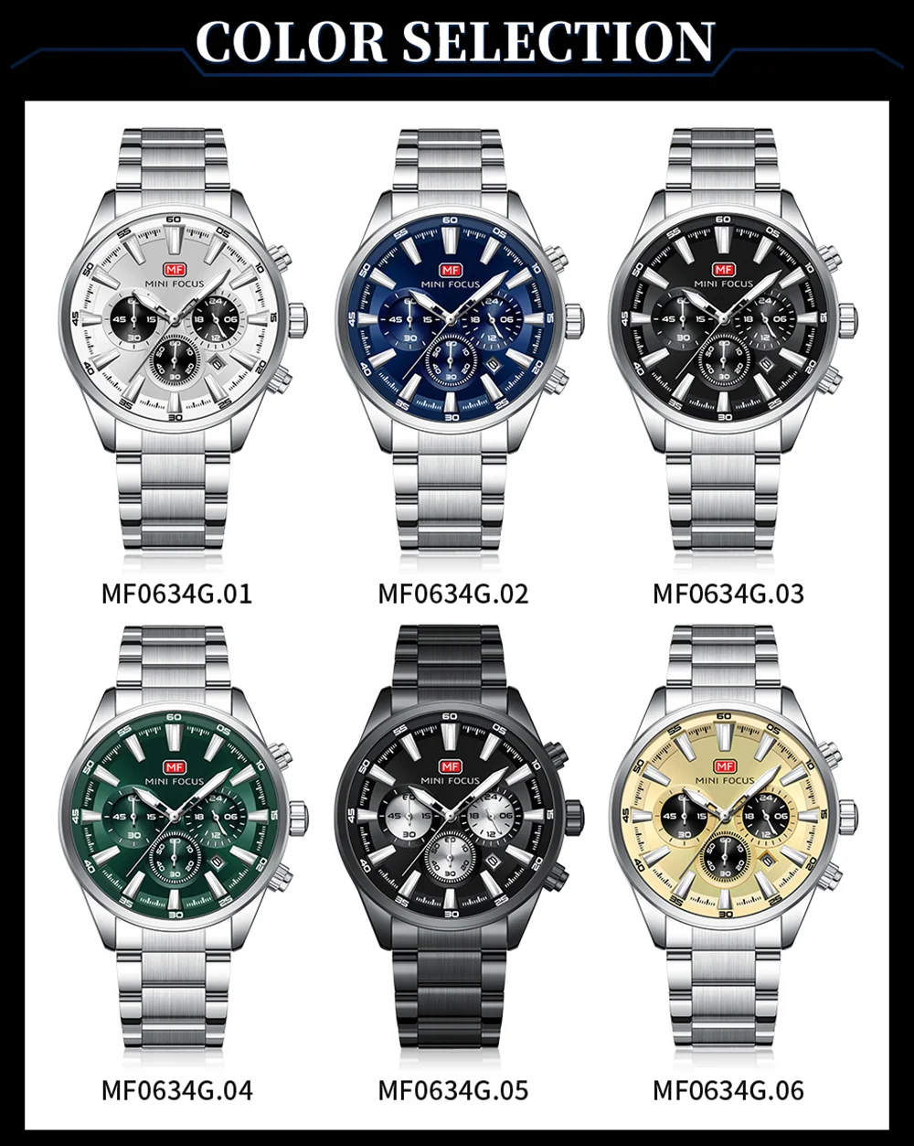 MINI FOCUS MF0634G men's Quartz Watch 44mm Steel