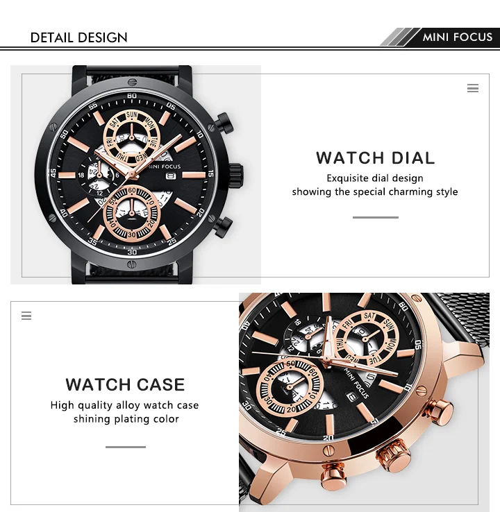 Mini Focus MF0190G Chronograph Men’s Quartz Watch | Sports Waterproof Mesh Strap Factory Wholesale