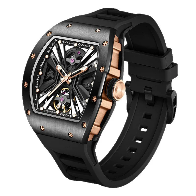 CHANCE 919004 Carbon Fiber Automatic Watch Luminous Silicone Strap Mechanical Watch for Men