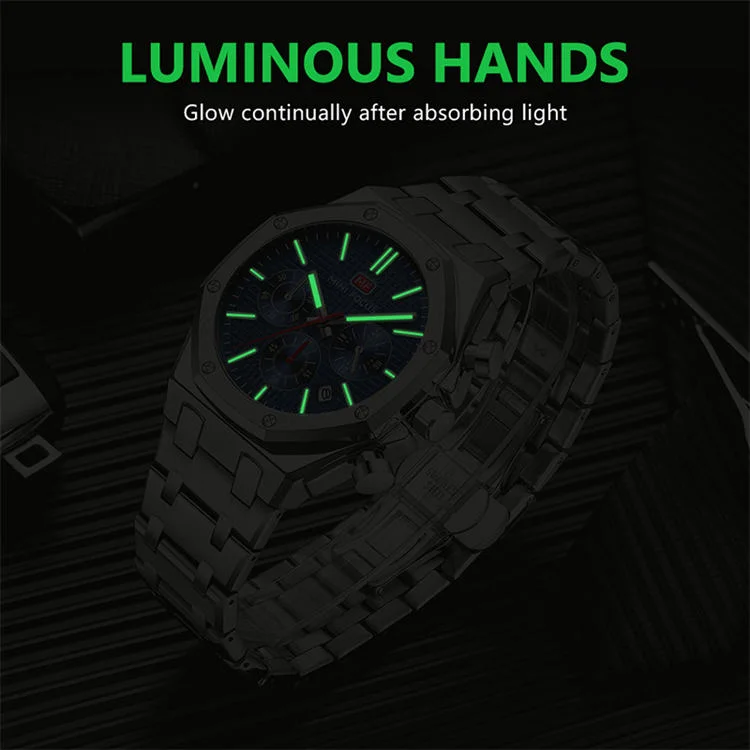 MINI FOCUS 0609 Elegance Men's Quartz Watch Stainless Steel, Luminous Chronometer for Business