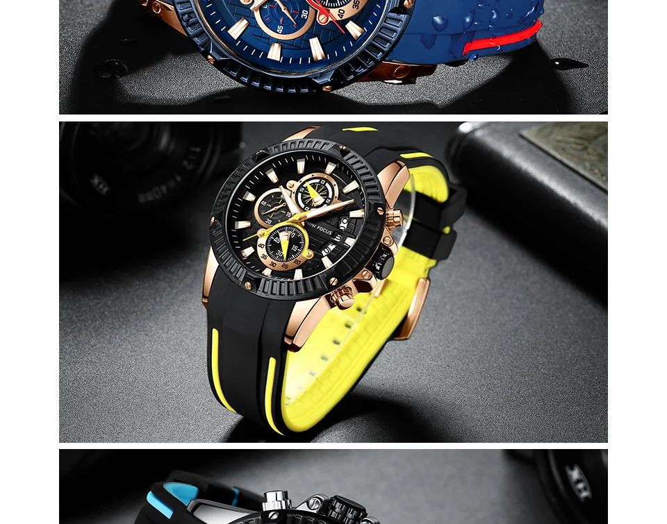 Mini Focus MF0244G Men’s Fashion Sports Watch | Waterproof Quartz Rubber Strap Timepiece