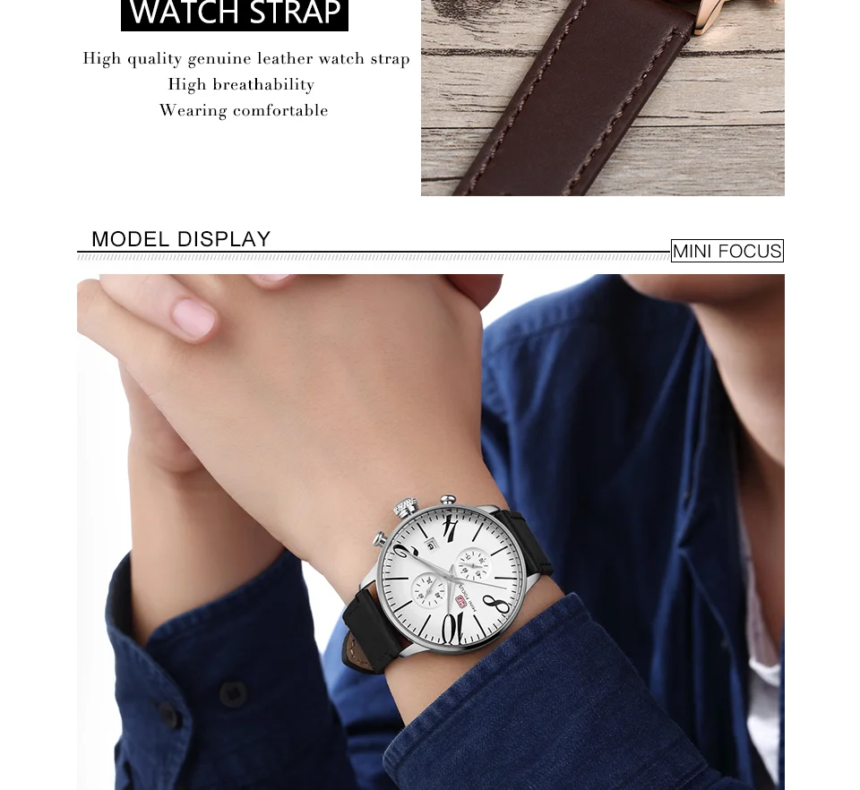 Reloj Hombre MINI FOCUS MF0135G | Cronógrafo de Cuarzo, Resistente al Agua, Correa de Cuero