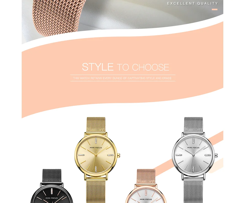 MINI FOCUS MF0036L Luxury Ladies Watch | Diamond Dial Gold Mesh Band | Factory Direct Wholesale