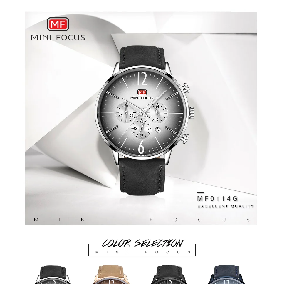 Mini Focus MF0114G Men’s Business Fashion Quartz Watch | Chronograph | Leather Strap | Factory Wholesale