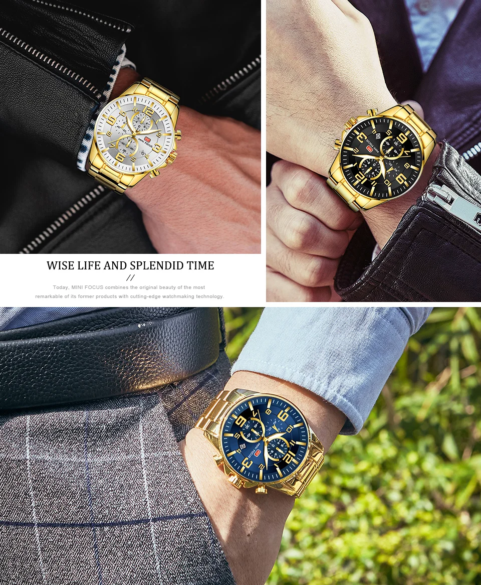 Mini Focus Gold Chronograph Men's Quartz Watch - Luxury Stainless Steel, Waterproof, Wholesale