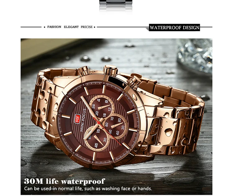 MINI FOCUS MF0170G Heavy-Duty Chronograph Quartz Watch for Men | Steel Strap OEM Supplier