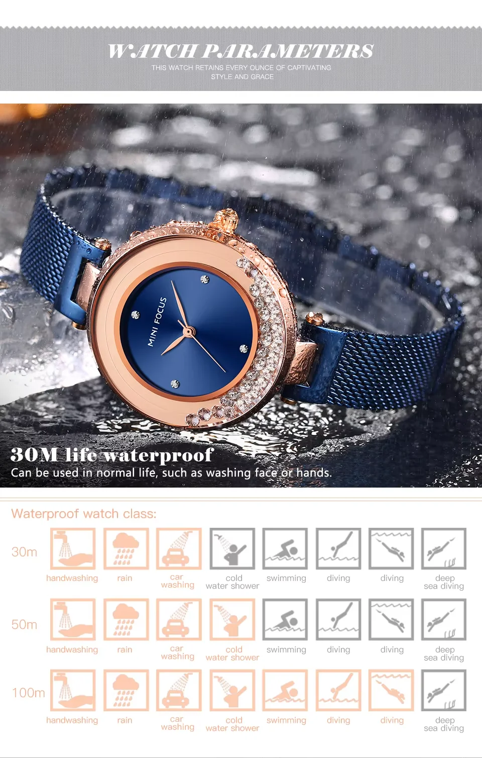 MINI FOCUS MF0254L Elegant Women’s Watch | Ultra Thin Quartz Mesh Strap Waterproof Japanese Movement for Girls