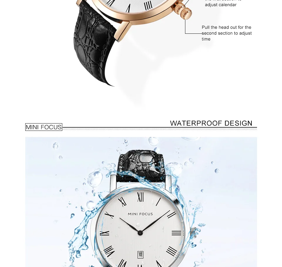 Mini Focus MF0108G Men's Business Quartz Watch | Black Leather | Factory Direct