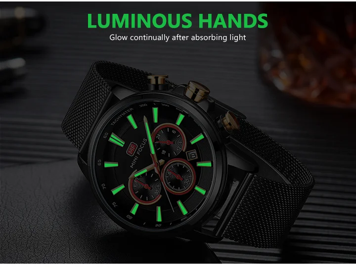 Mini Focus MF0142G Men’s Sport Chronograph Watch | Racing Style, Luminous Dial, Milanese Strap