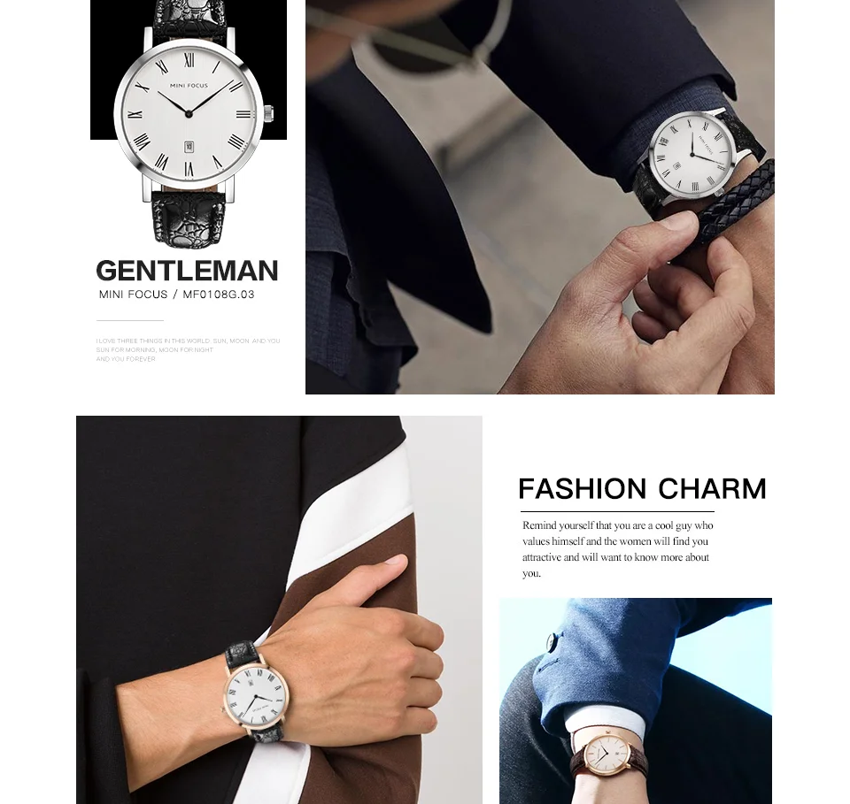 Mini Focus MF0108G Men's Business Quartz Watch | Black Leather | Factory Direct
