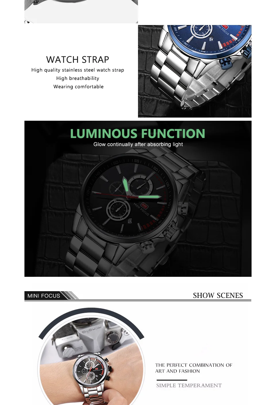 Mini Focus MF0085G Men's Sport Racing Style Chronograph Watch | Quartz Movement, Stainless Steel Wristwatch