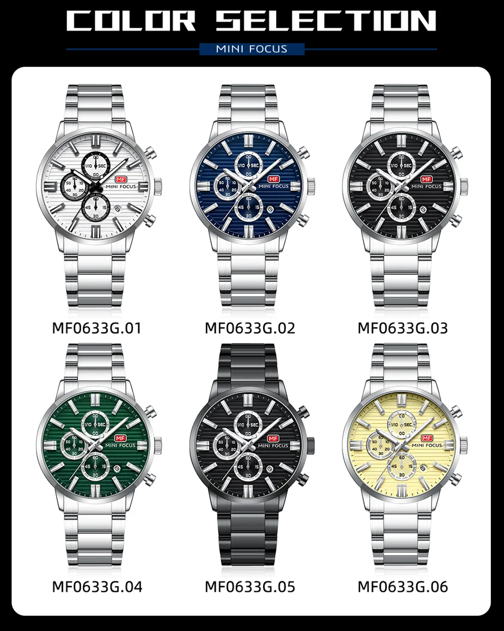 MINI FOCUS MF0633G men's Quartz Watch 43mm Steel