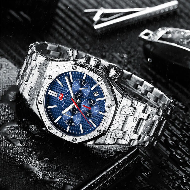 MINI FOCUS 0609 Elegance Men's Quartz Watch Stainless Steel, Luminous Chronometer for Business