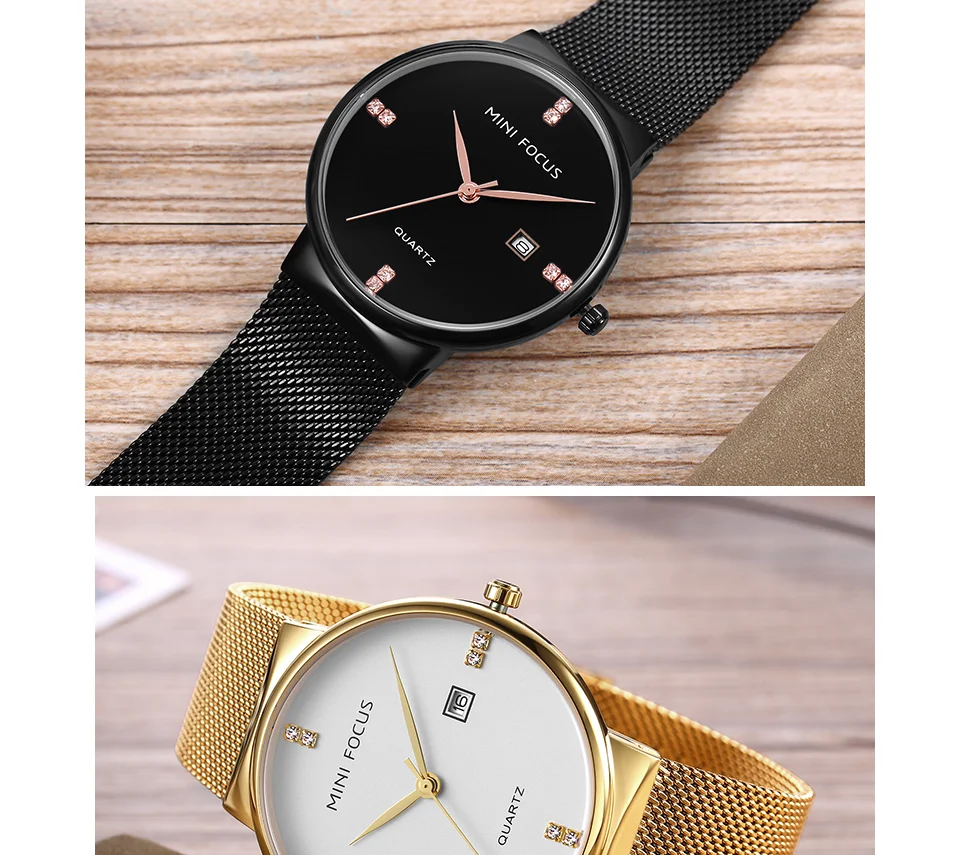 MINI FOCUS MF0181G Men's Ultra-Thin Diamond Quartz Watch | OEM Factory Direct Mesh Strap Business Timepiece