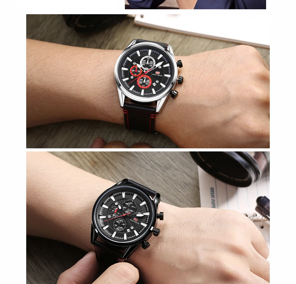 Mini Focus MF0083G Men's Fashion Watch | Genuine Leather Strap, Luminous Hands, Waterproof Quartz Movement, ODM Available