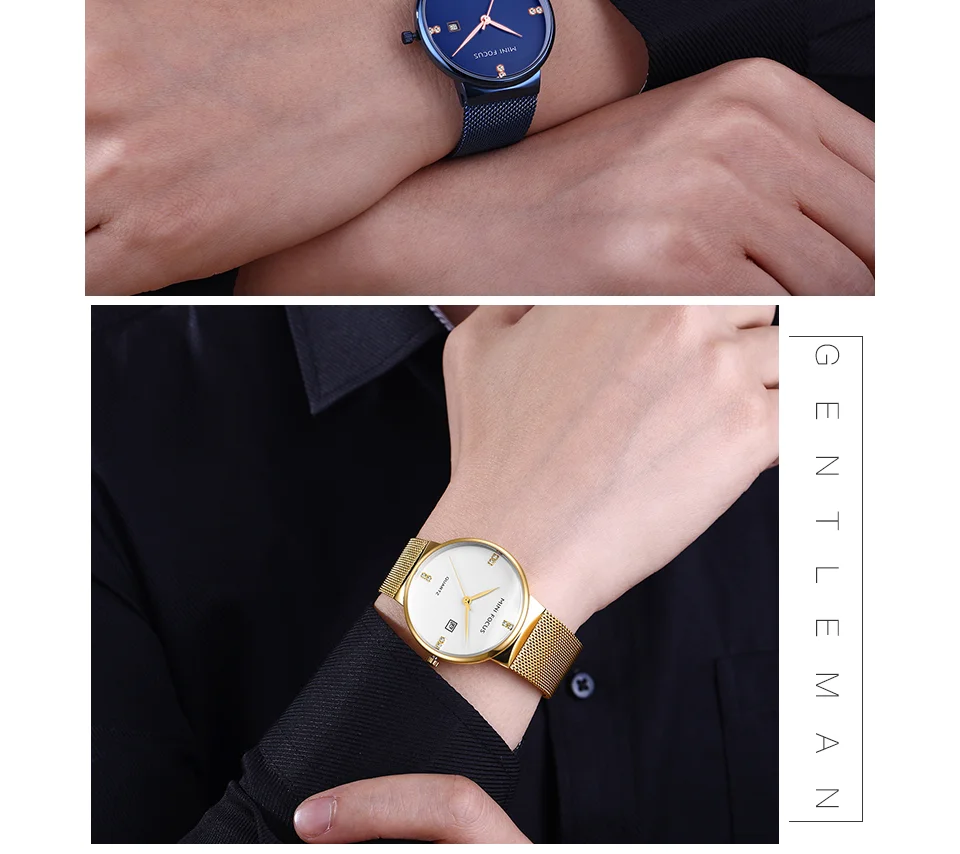 MINI FOCUS MF0181G Men's Ultra-Thin Diamond Quartz Watch | OEM Factory Direct Mesh Strap Business Timepiece