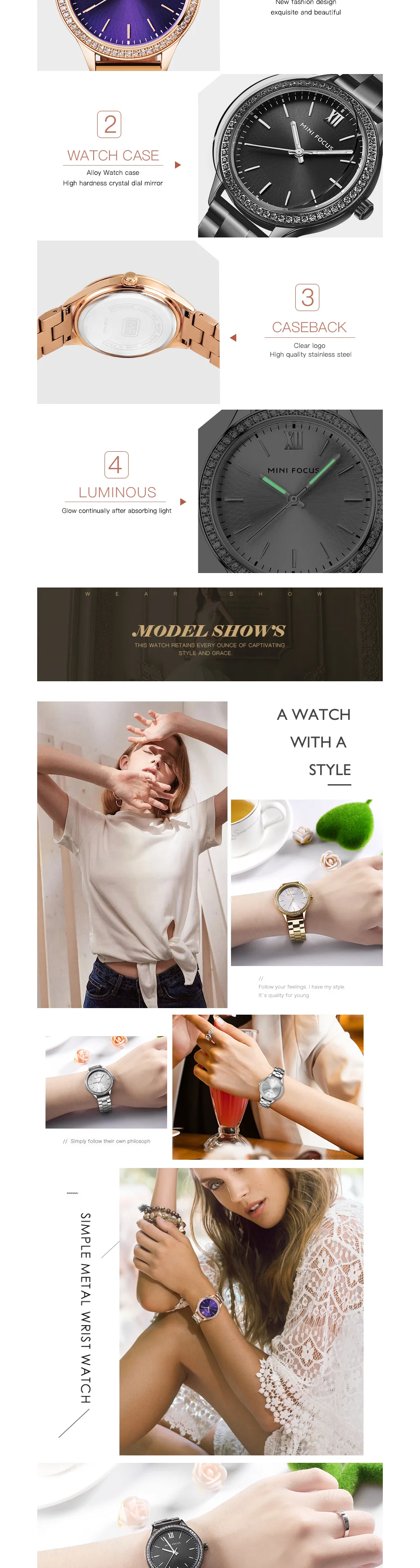 Mini Focus MF0043L Women's Luxury Quartz Watch | Purple Dial Stainless Steel Bracelet | Fashion Brand Factory Direct
