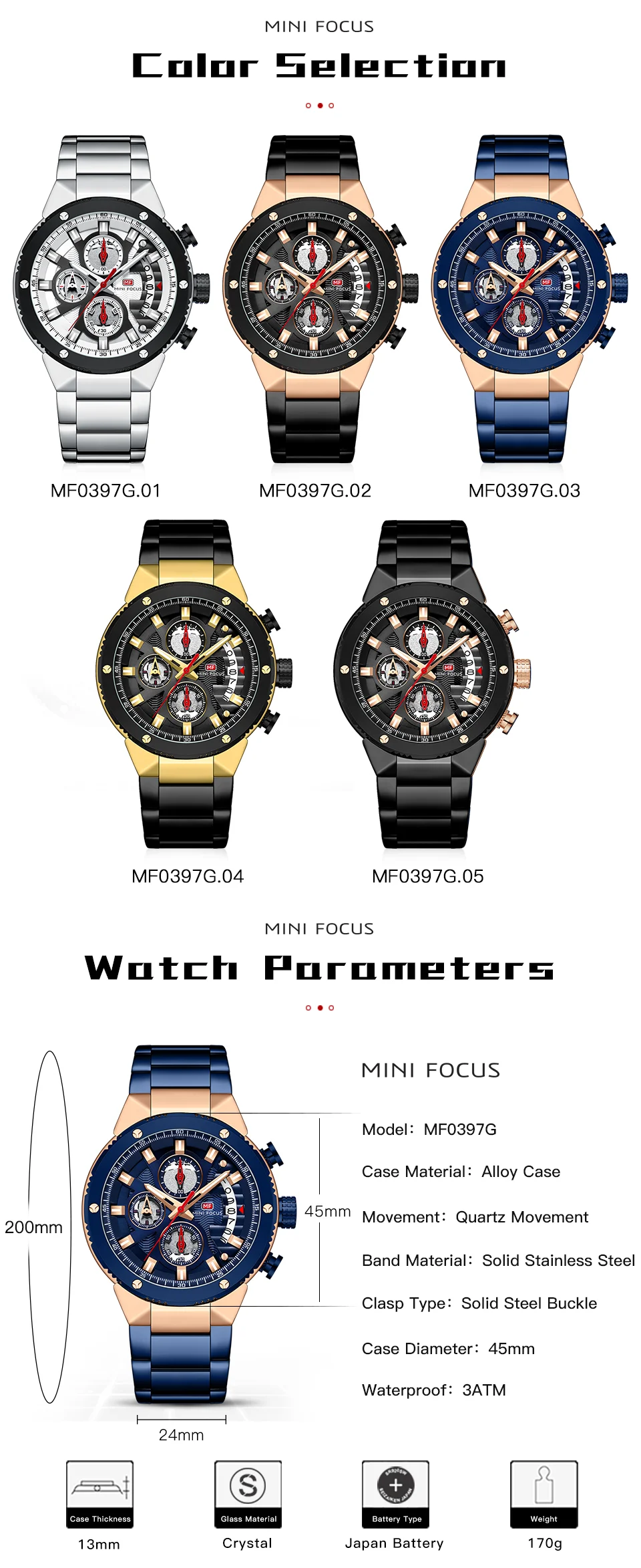Mini FocusMen&rsquo;s Wrist Complete Calendar Chronograph Watch | Luxury Waterproof Fashion Quartz Watch for Men