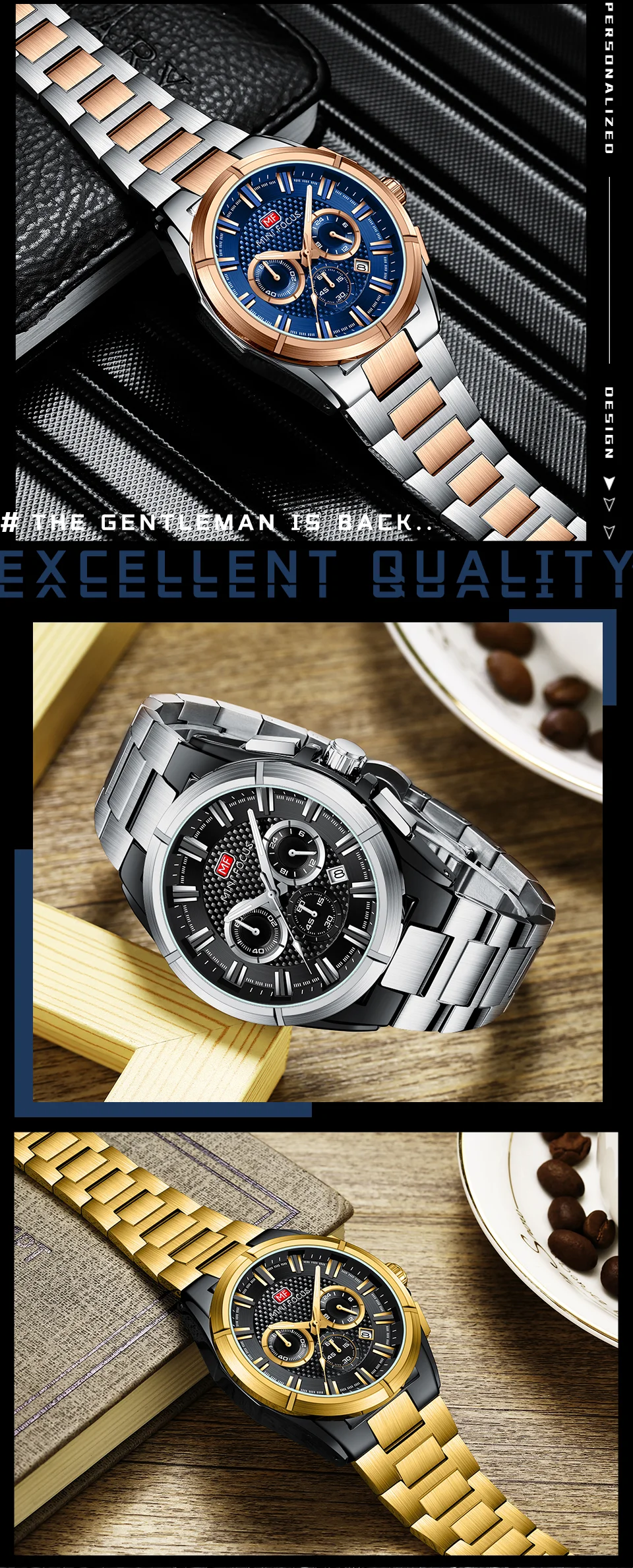 Mini Focus MF0495G Men Chronograph Sport Watch Waterproof Stainless Steel Strap Wristwatch Manufacturer
