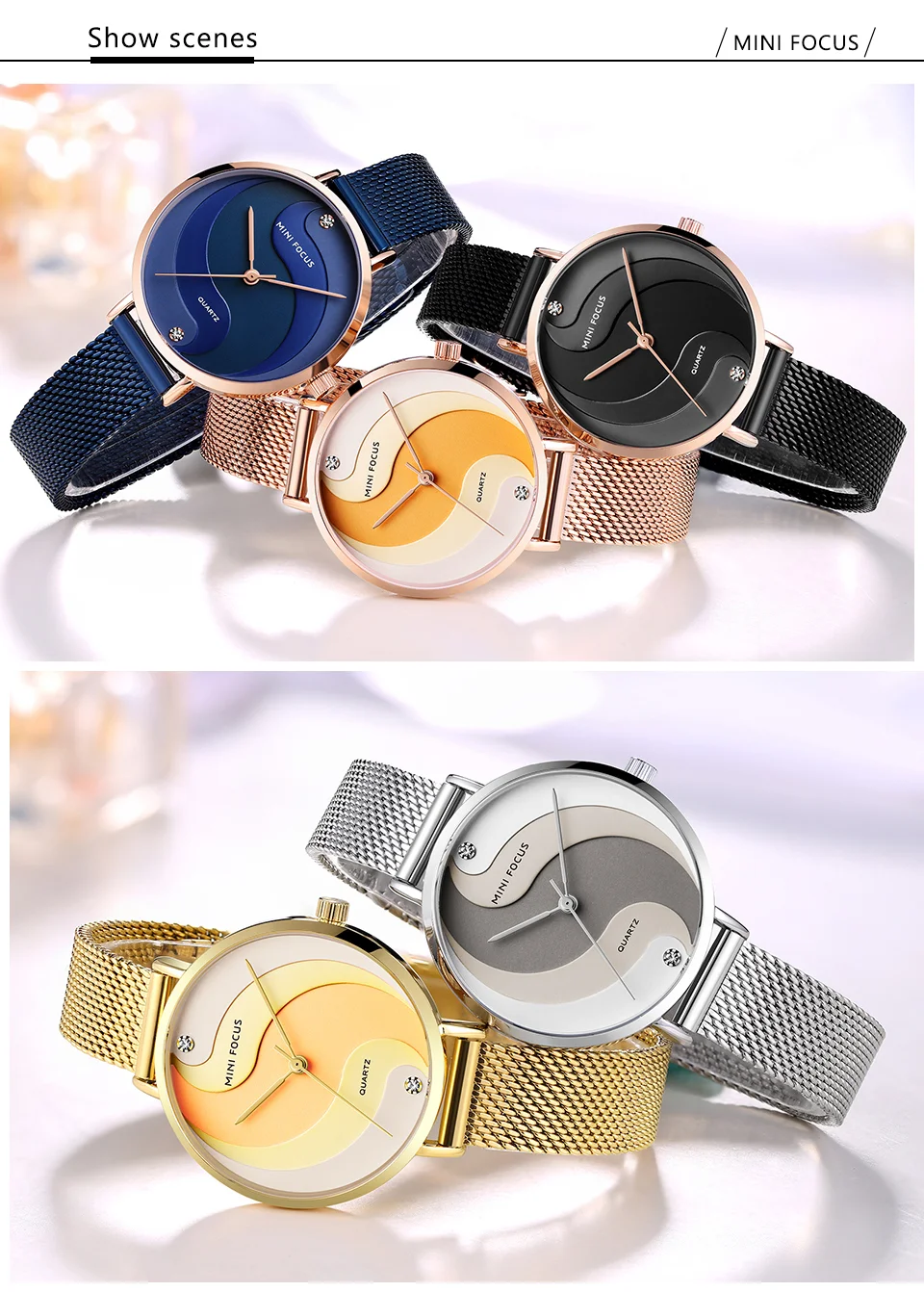 Elegant Women’s Quartz Watch with Gold Mesh Strap – Mini Focus Factory Wholesale