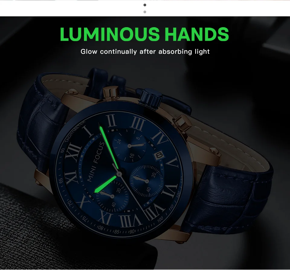 Fashion Leather Chronograph Watch for Men Classic Quartz Wristwatch by MINI FOCUS Wholesale 
